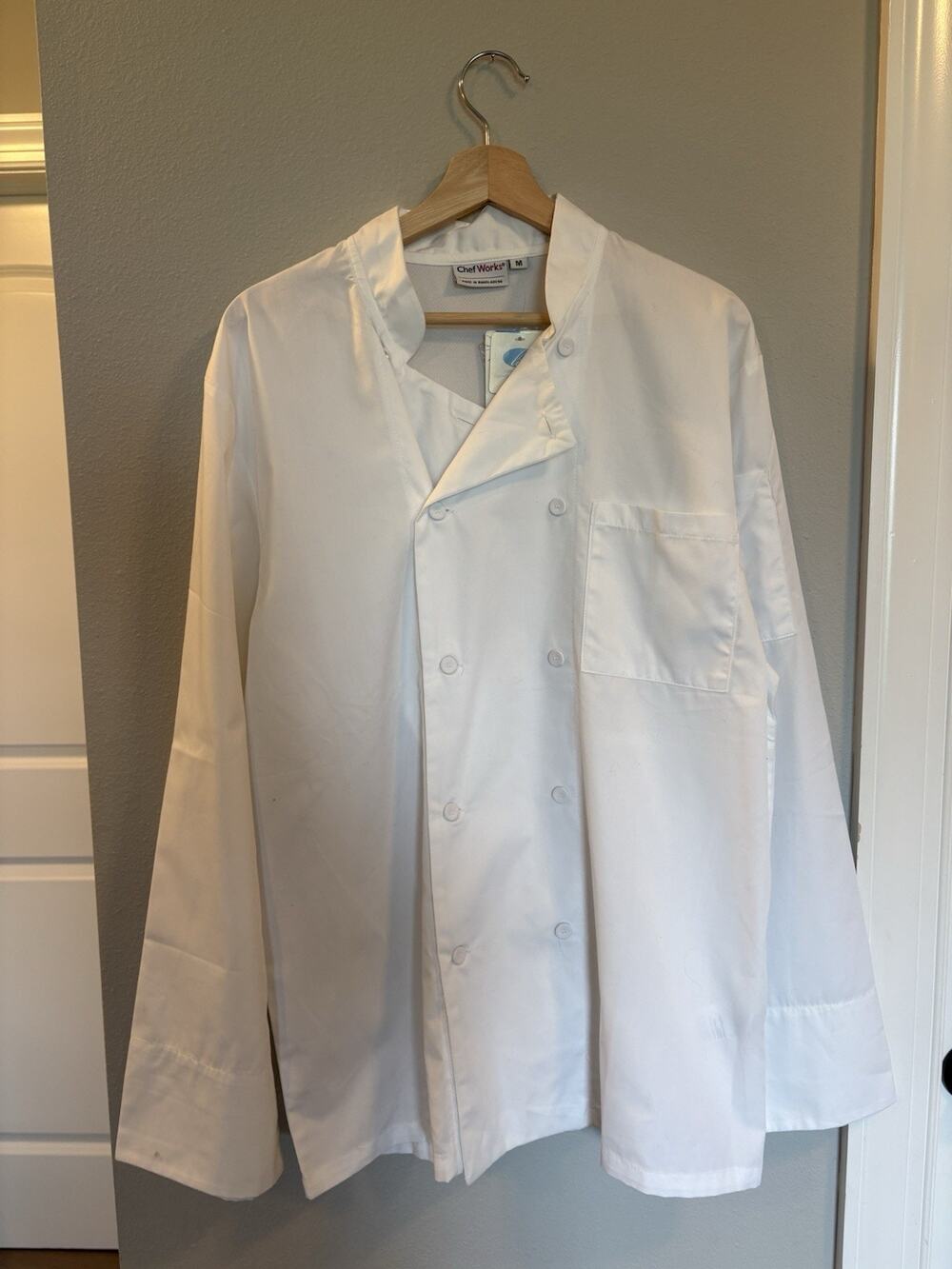 NEW Chef Works White Chef Coat Jacket Size Medium Long Sleeve Double Breasted